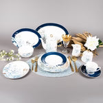 FOSUNY 45PCS NEW BONE CHINA DINNER SET BLUE/GOLD